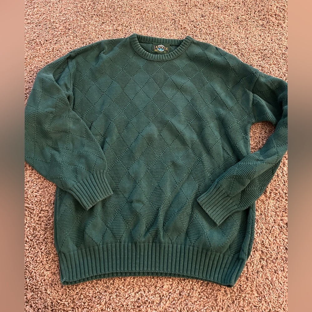 VTG 80s 90s Jantzen USA Made Argyle knit Sweater Grandpa Cobain Chic
